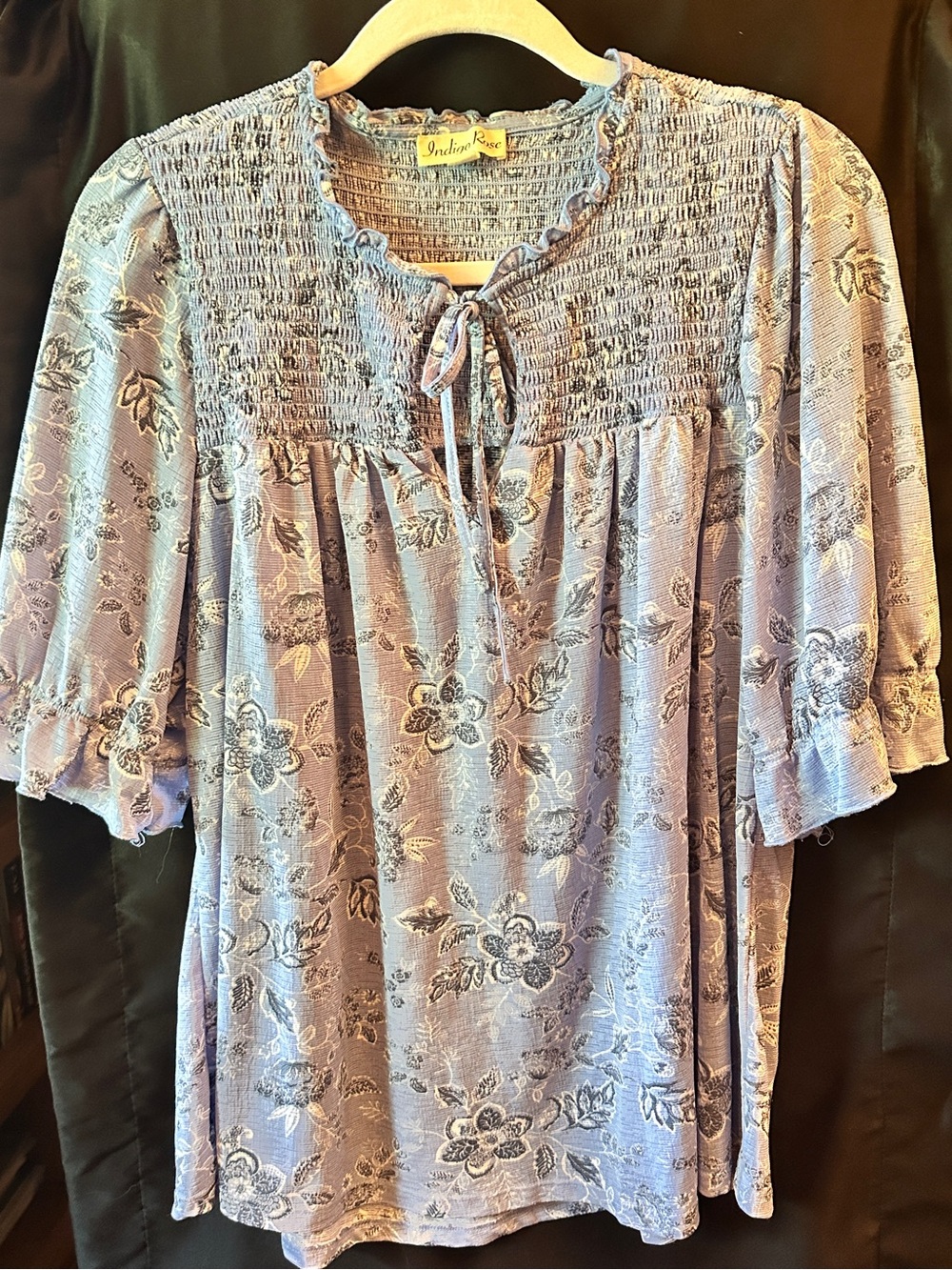 Indigo Rose Floral Boho Smocked Top 1X